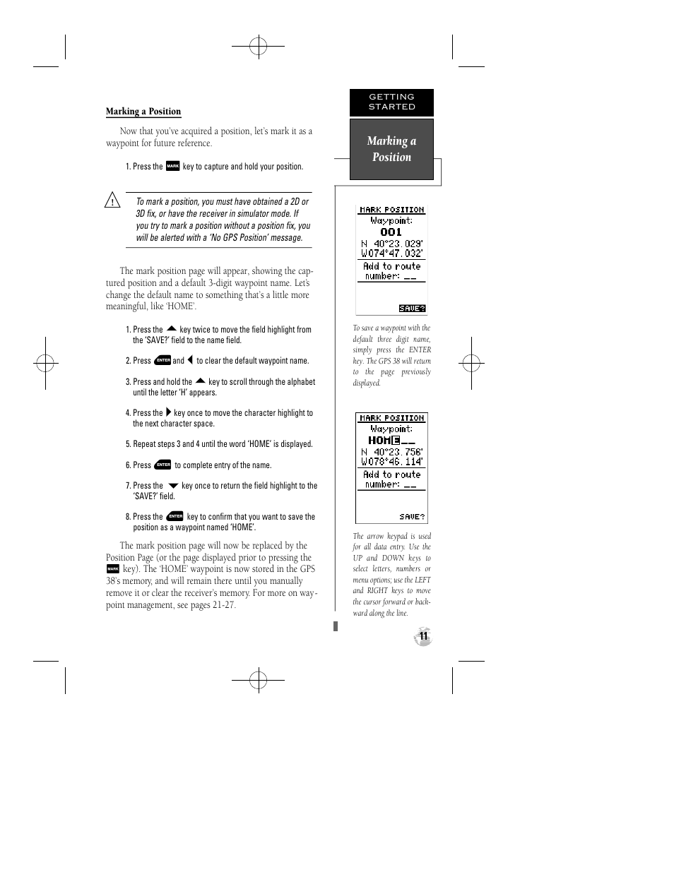 Marking a position | Garmin GPS 38 User Manual | Page 15 / 68