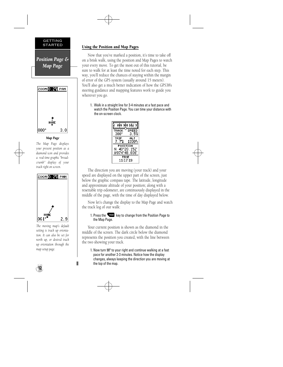 Position page & map page | Garmin GPS 38 User Manual | Page 16 / 68