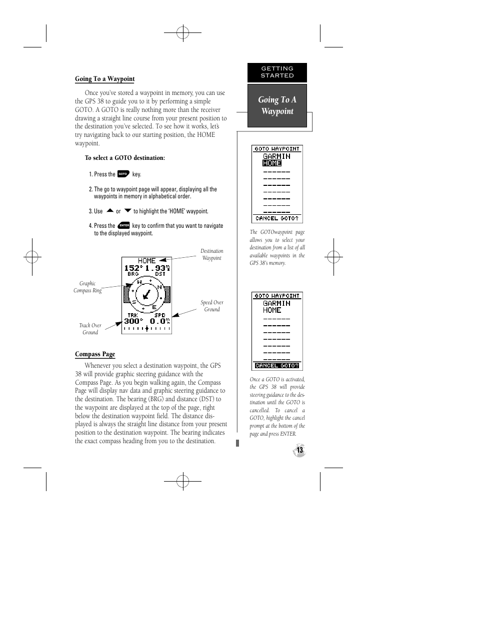 Going to a waypoint | Garmin GPS 38 User Manual | Page 17 / 68