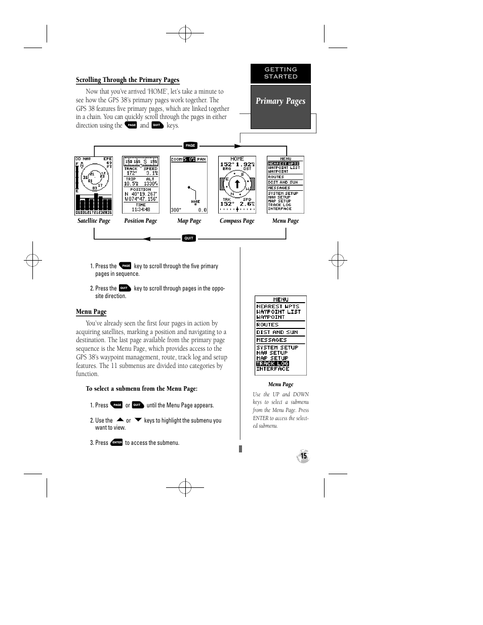 Primary pages j q | Garmin GPS 38 User Manual | Page 19 / 68