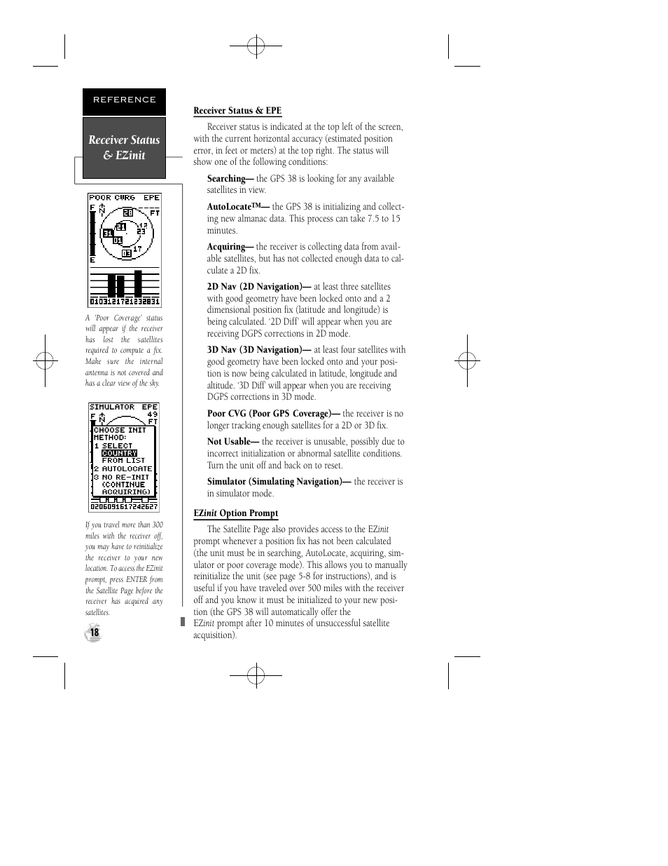 Receiver status & ezinit | Garmin GPS 38 User Manual | Page 22 / 68