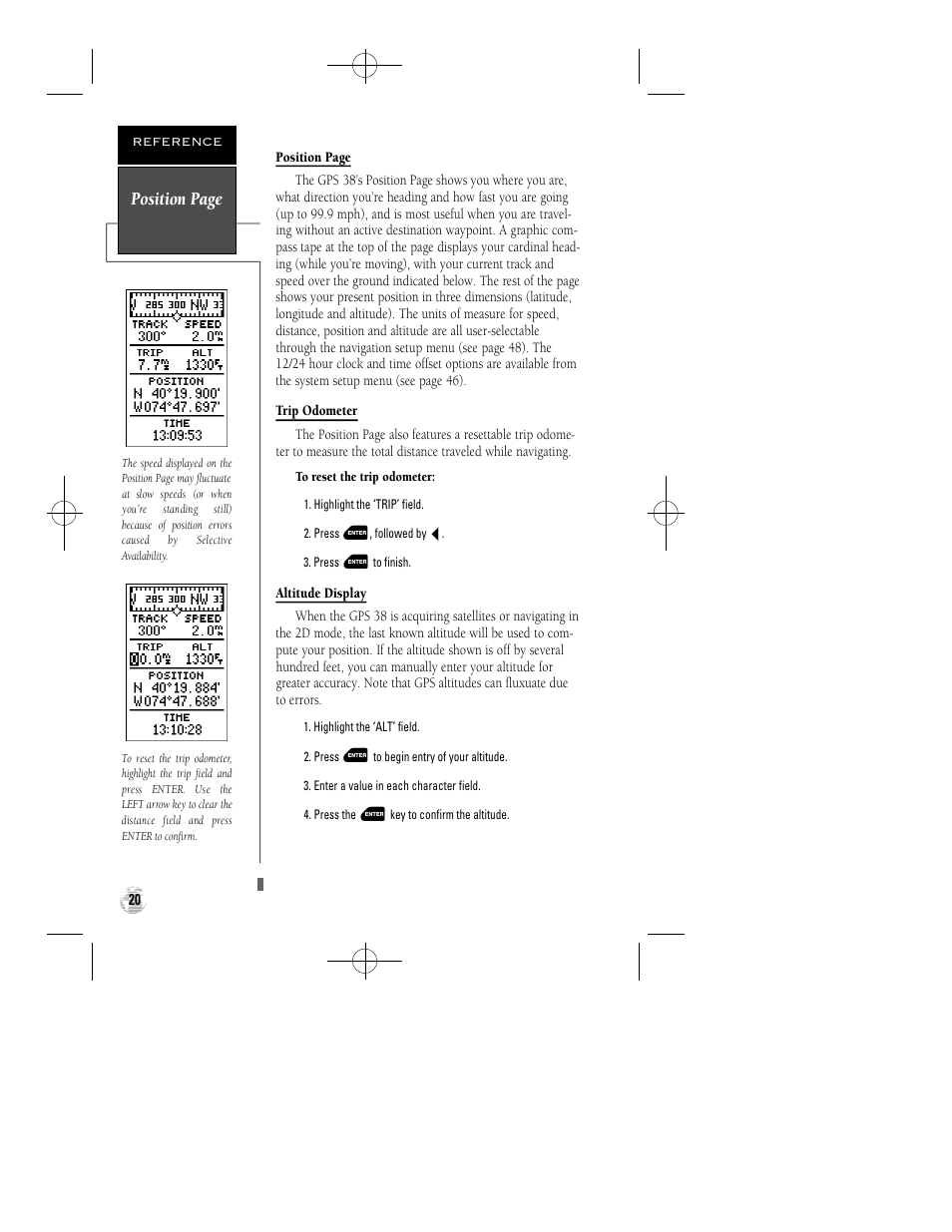 Position page | Garmin GPS 38 User Manual | Page 24 / 68