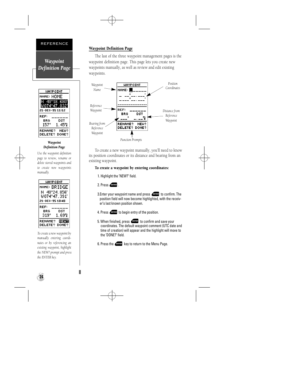 Waypoint definition page | Garmin GPS 38 User Manual | Page 28 / 68