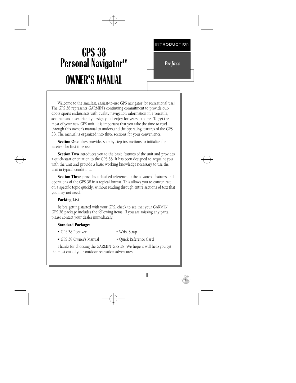 Gps 38 personal navigator, Owner’s manual | Garmin GPS 38 User Manual | Page 3 / 68