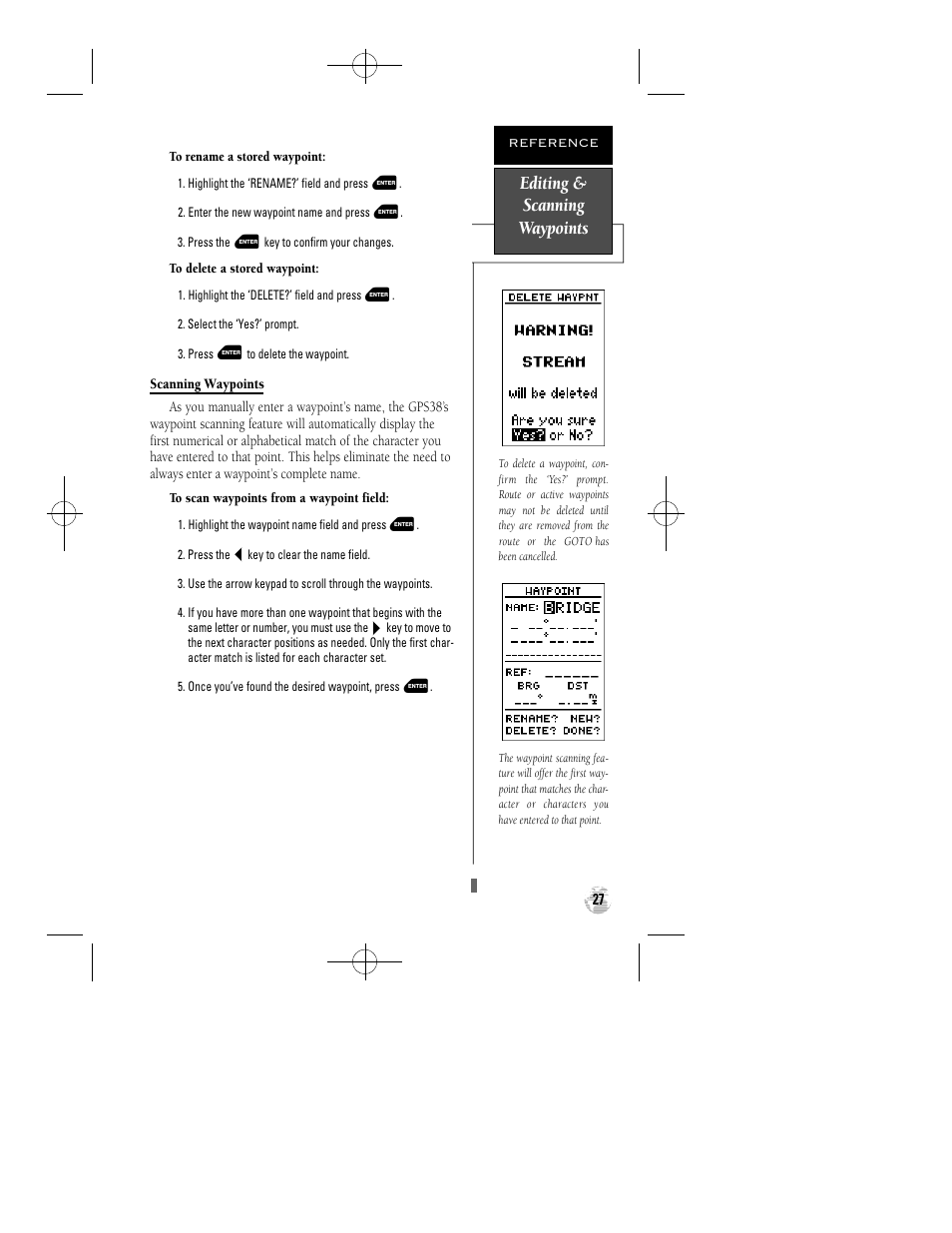 Editing & scanning waypoints | Garmin GPS 38 User Manual | Page 31 / 68