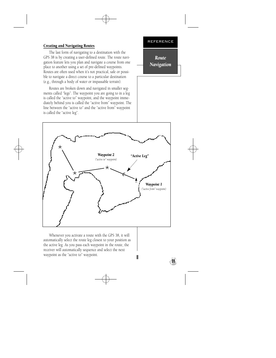 Route navigation | Garmin GPS 38 User Manual | Page 35 / 68