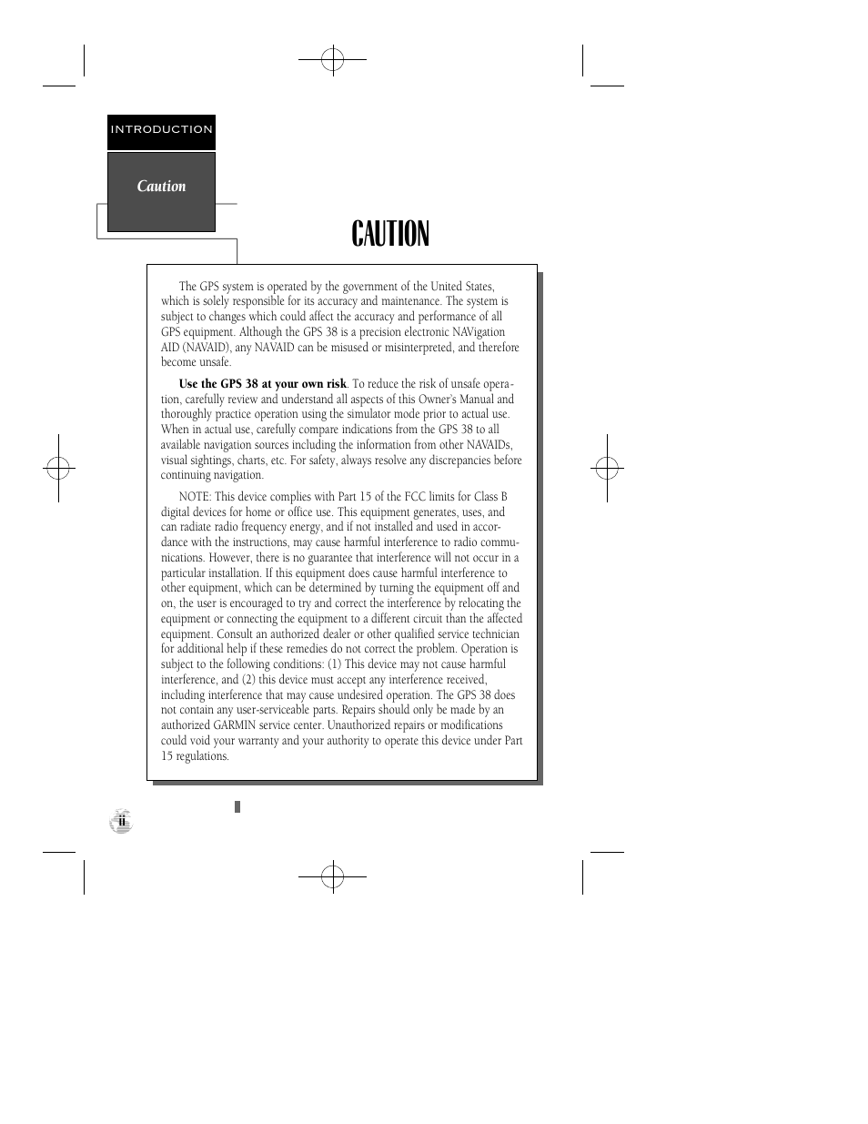 Caution | Garmin GPS 38 User Manual | Page 4 / 68