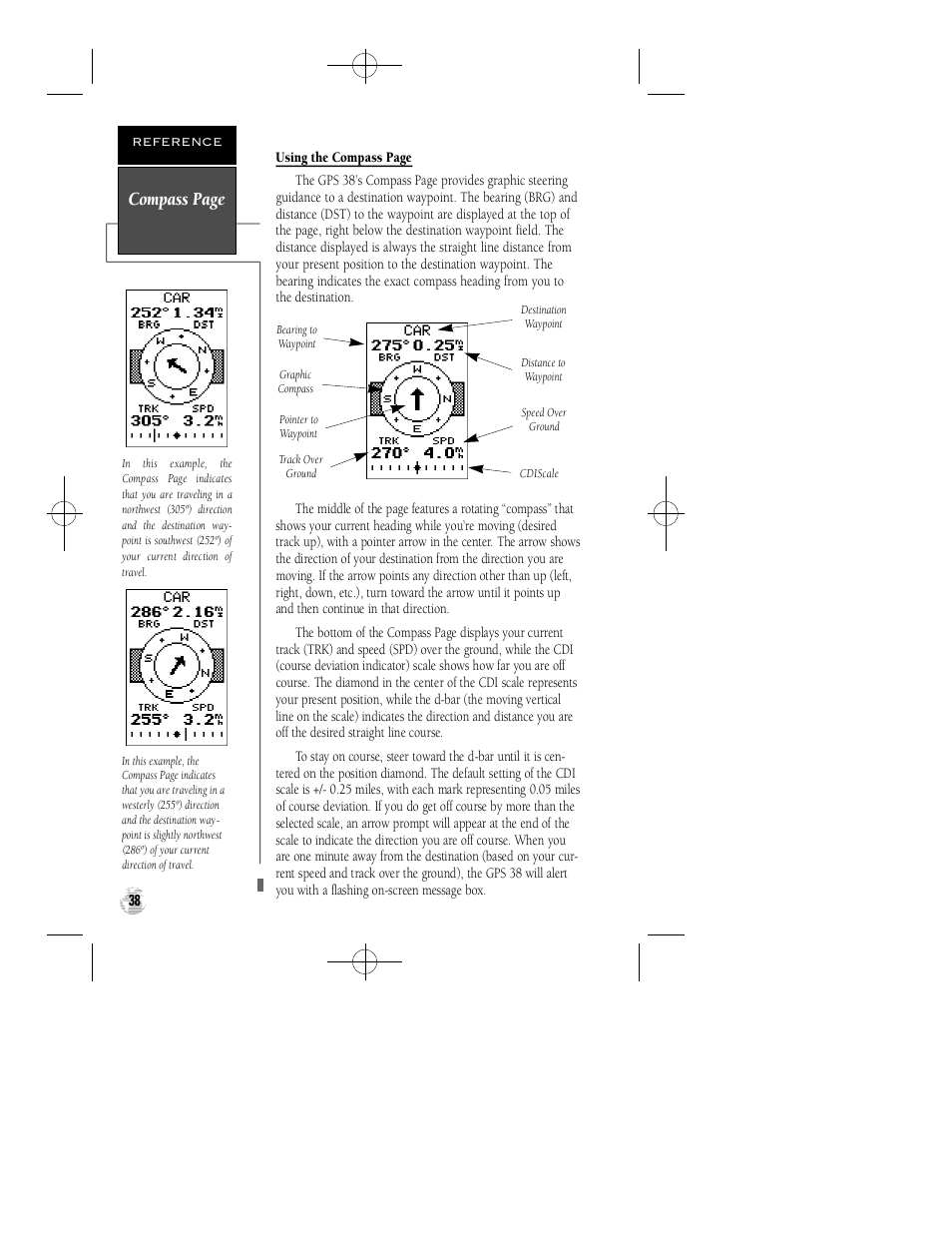 Compass page | Garmin GPS 38 User Manual | Page 42 / 68