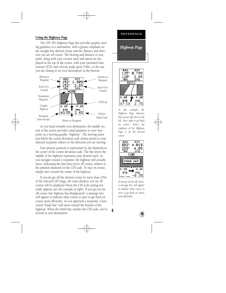 Highway page | Garmin GPS 38 User Manual | Page 43 / 68