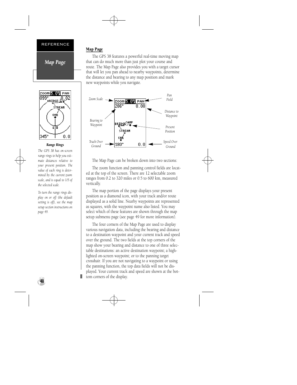 Map page | Garmin GPS 38 User Manual | Page 44 / 68