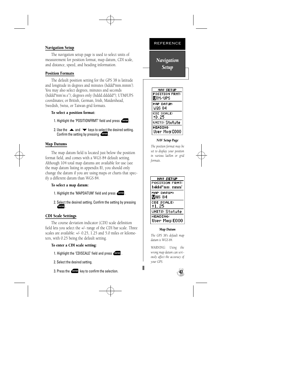 Navigation setup | Garmin GPS 38 User Manual | Page 51 / 68