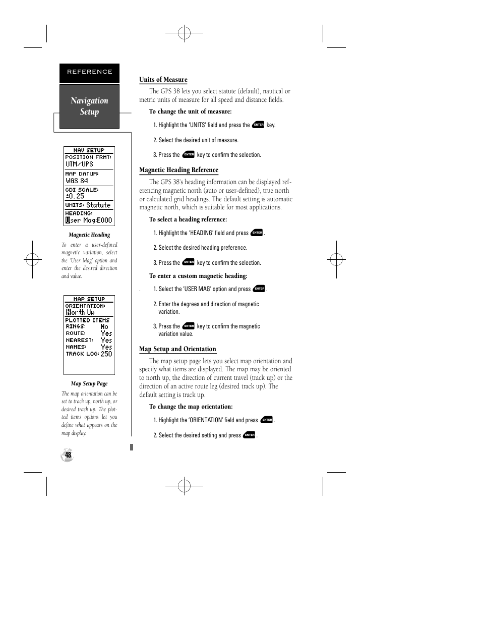 Navigation setup | Garmin GPS 38 User Manual | Page 52 / 68