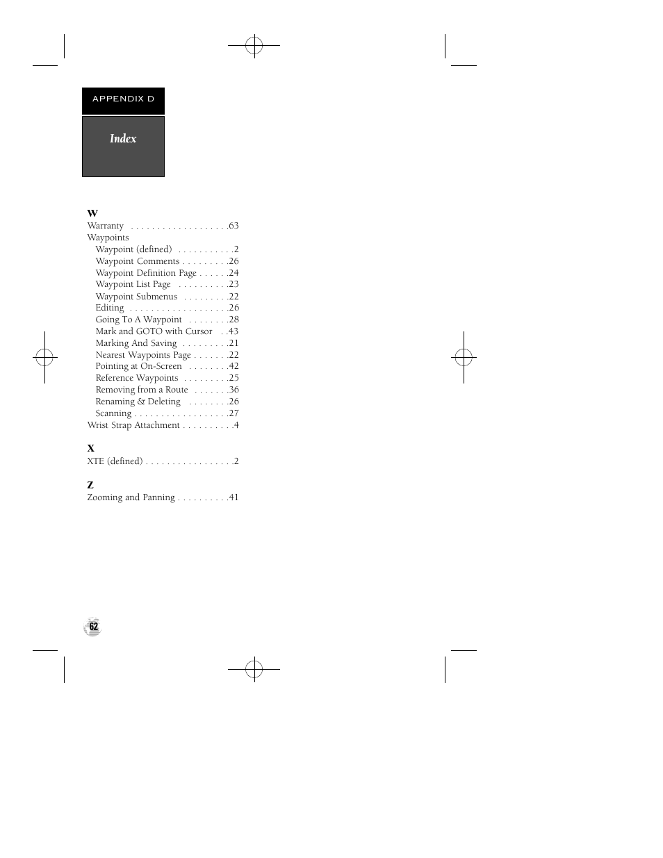 Index | Garmin GPS 38 User Manual | Page 66 / 68