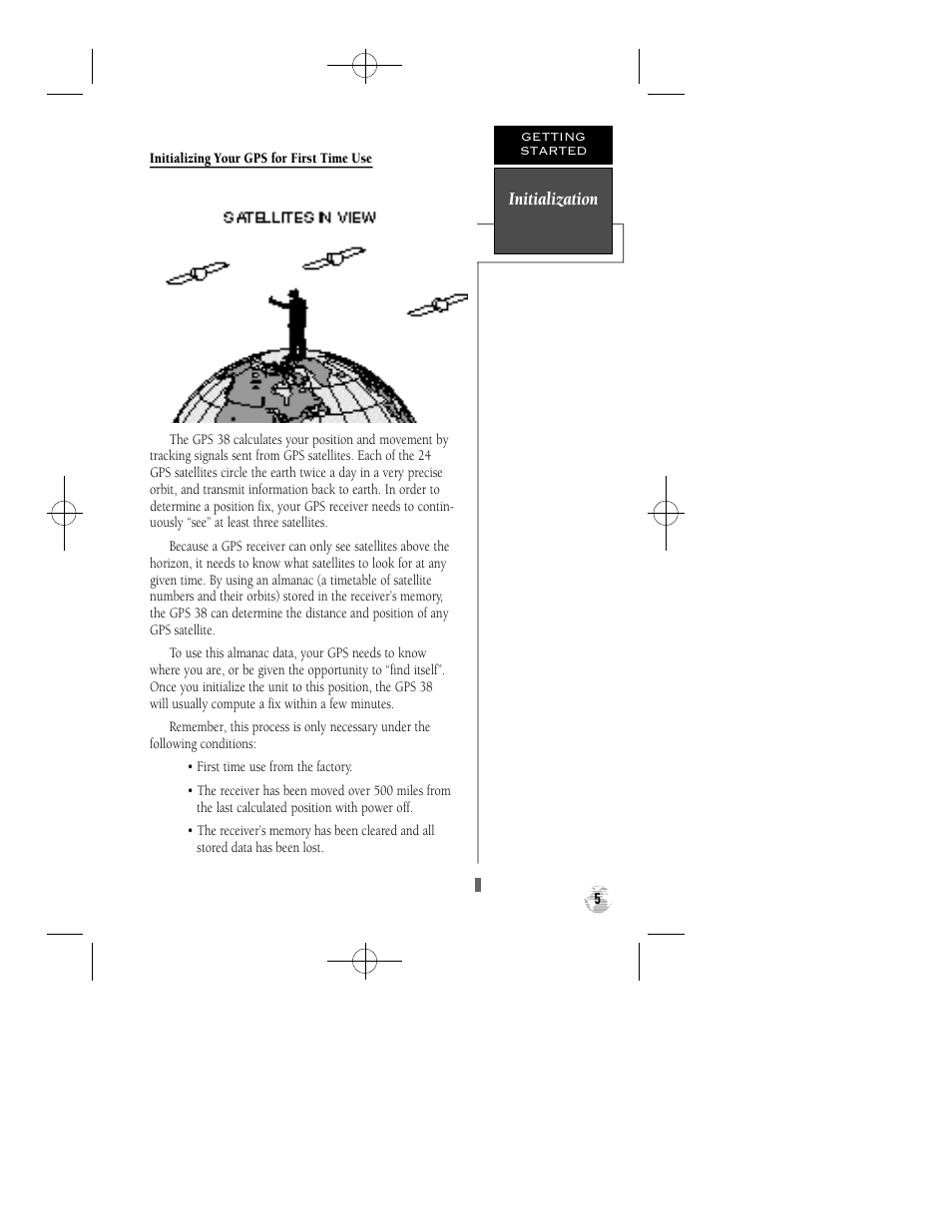 Initialization | Garmin GPS 38 User Manual | Page 9 / 68