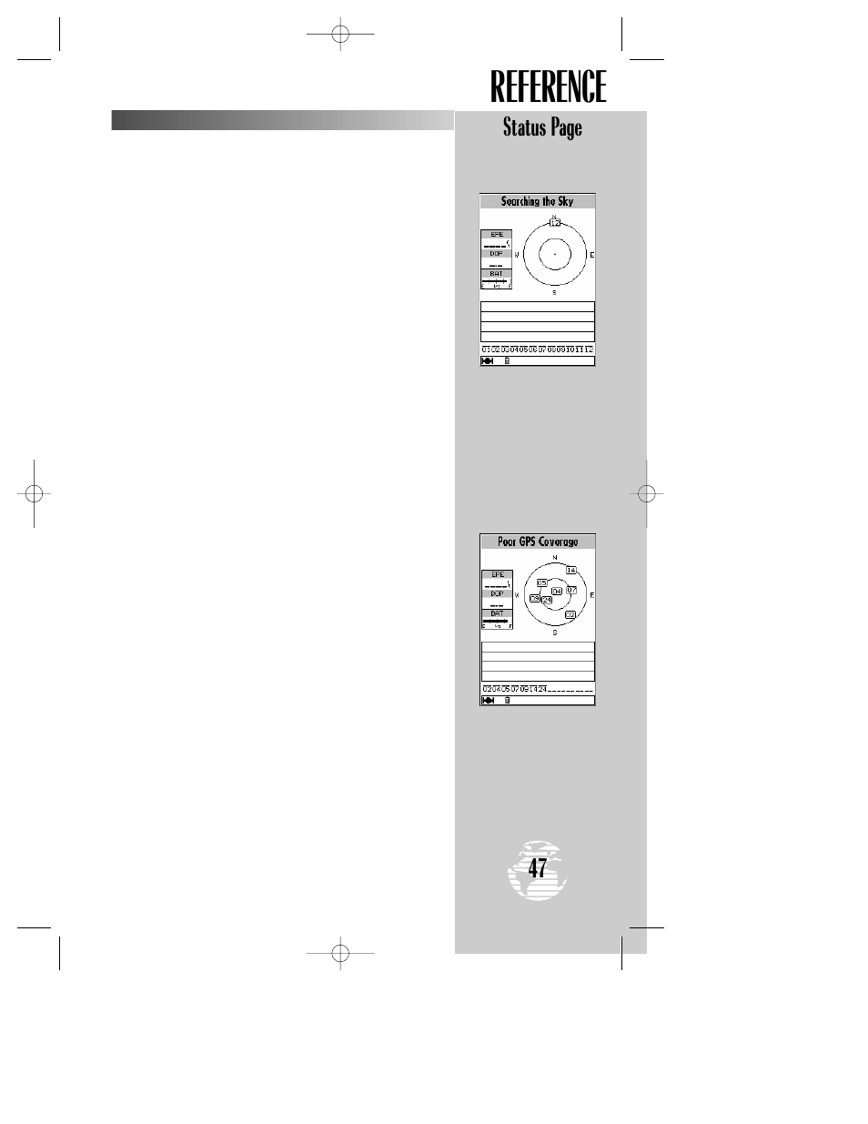 Reference, Status page | Garmin GPSMAP 195 User Manual | Page 49 / 114
