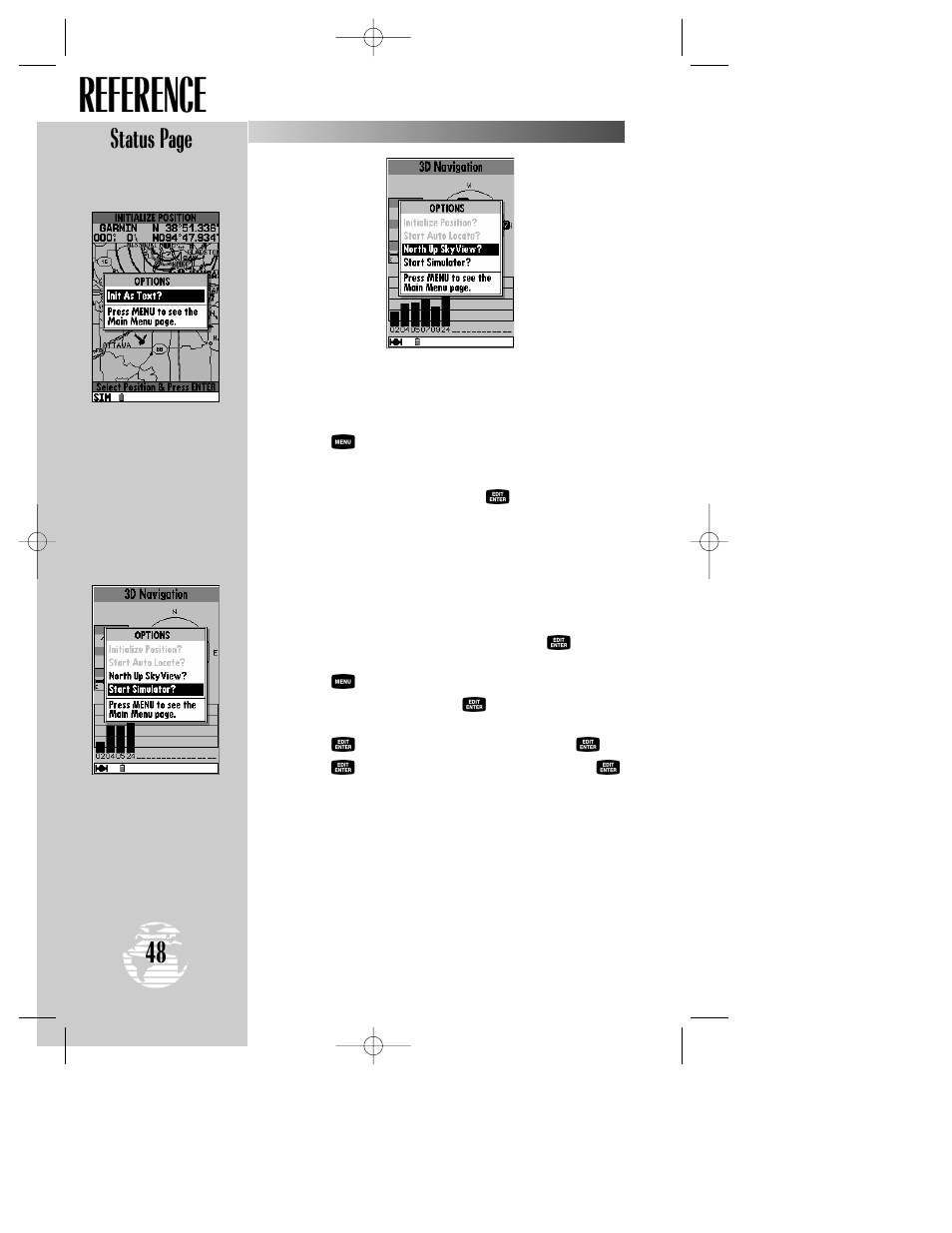 Reference, Status page | Garmin GPSMAP 195 User Manual | Page 50 / 114