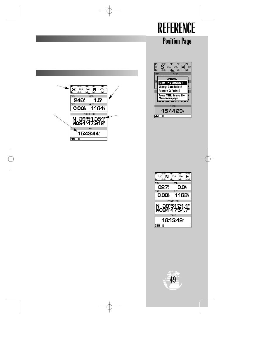 Reference, Position page | Garmin GPSMAP 195 User Manual | Page 51 / 114
