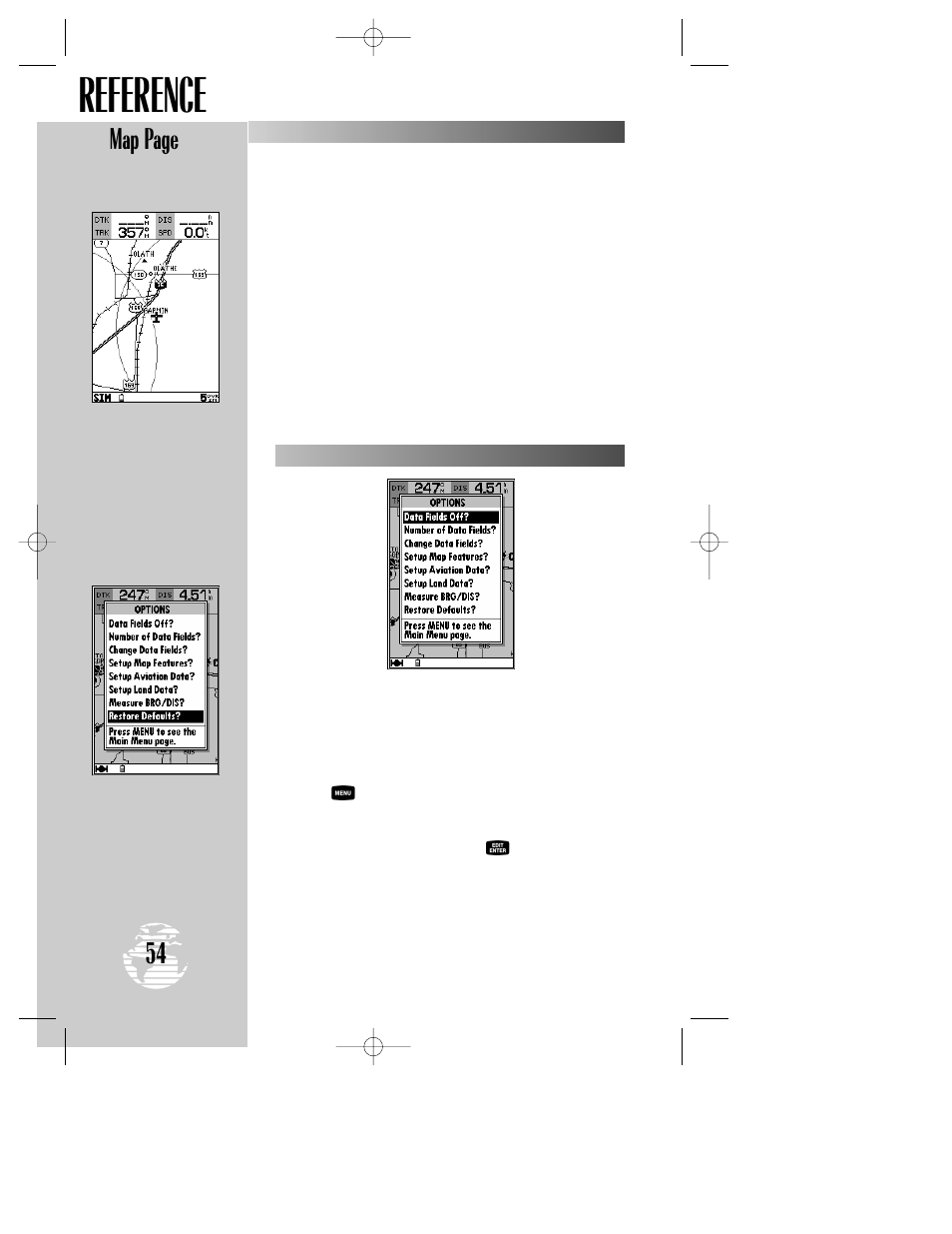 Reference, Map page | Garmin GPSMAP 195 User Manual | Page 56 / 114