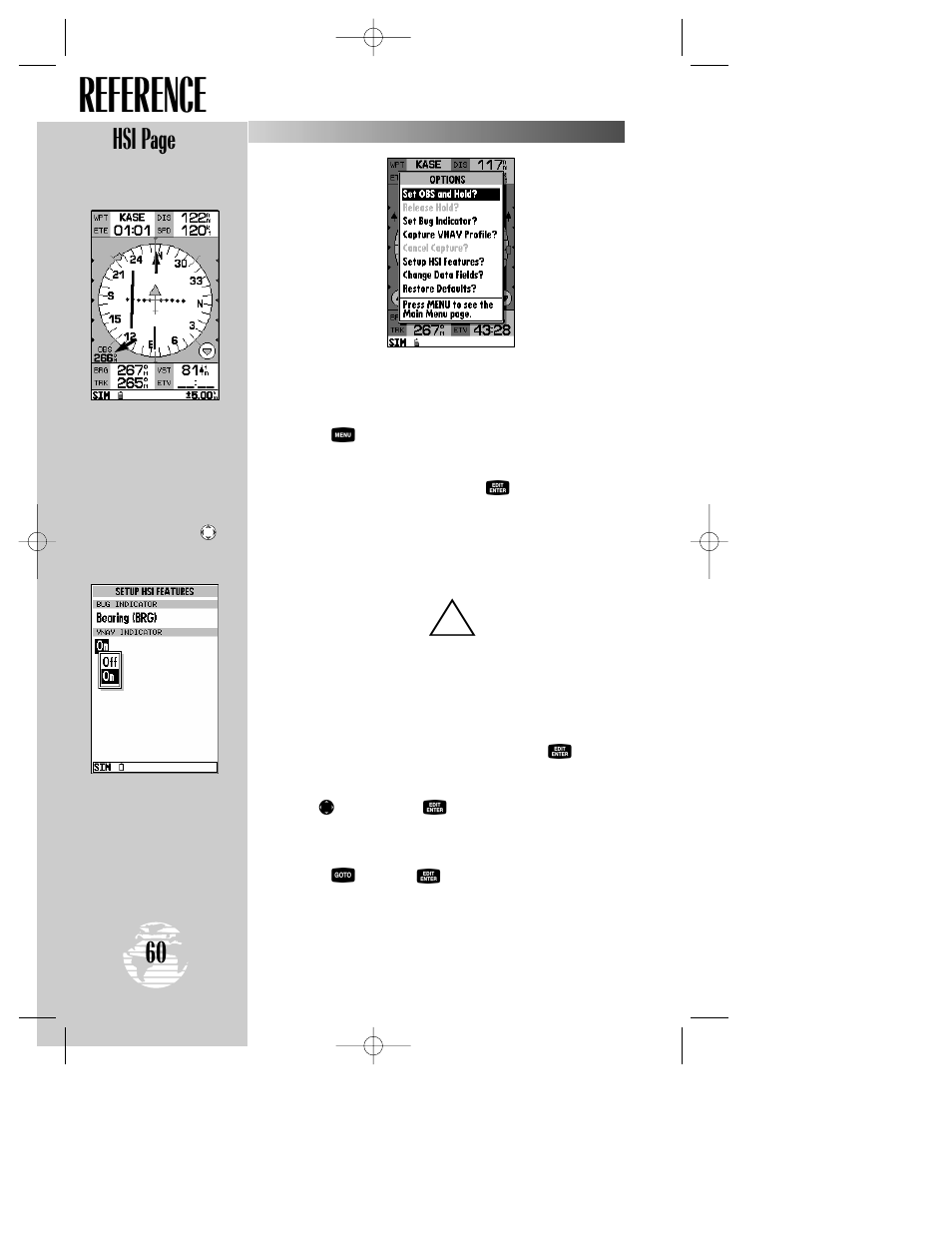 Reference, Hsi page | Garmin GPSMAP 195 User Manual | Page 62 / 114