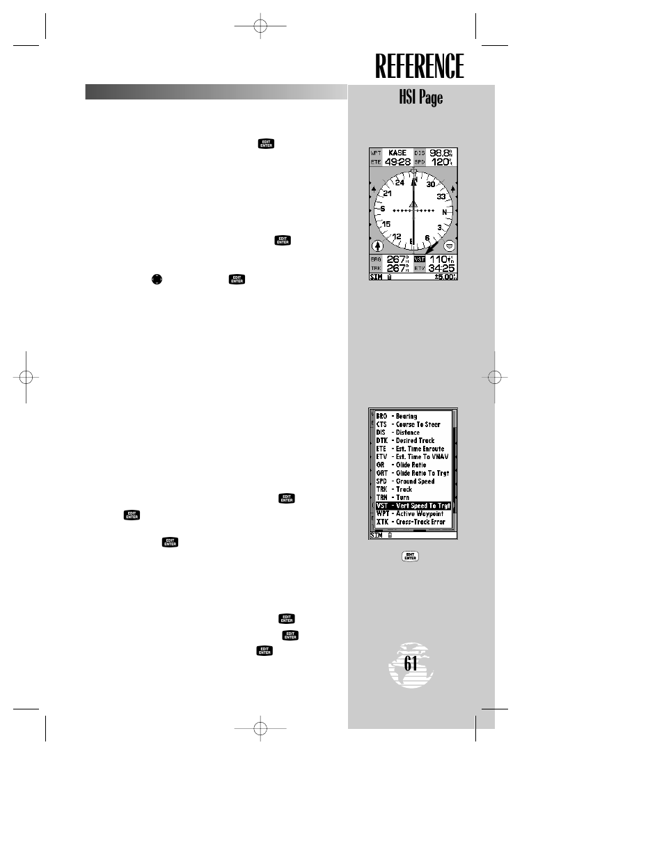 Reference, Hsi page | Garmin GPSMAP 195 User Manual | Page 63 / 114