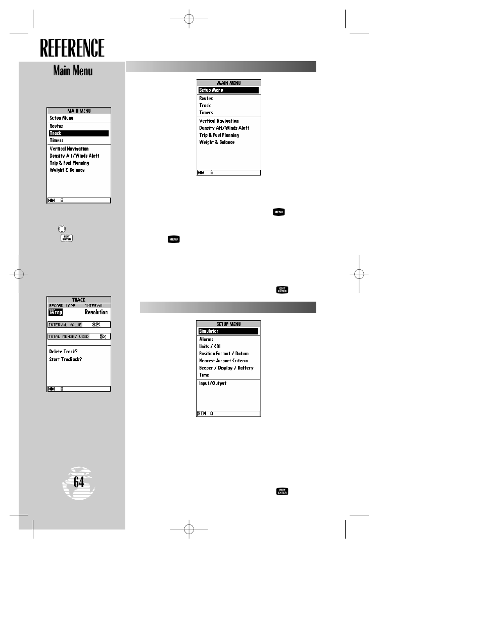 Reference, Main menu | Garmin GPSMAP 195 User Manual | Page 66 / 114