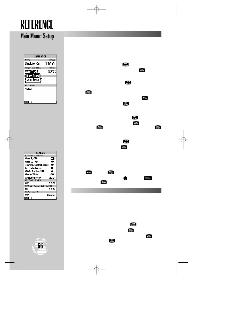 Reference, Main menu: setup | Garmin GPSMAP 195 User Manual | Page 68 / 114