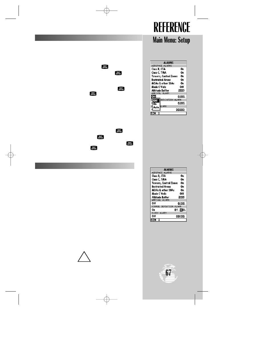 Reference, Main menu: setup | Garmin GPSMAP 195 User Manual | Page 69 / 114