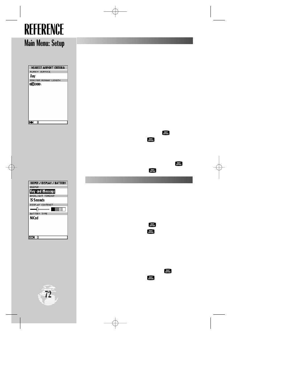 Reference, Main menu: setup | Garmin GPSMAP 195 User Manual | Page 74 / 114