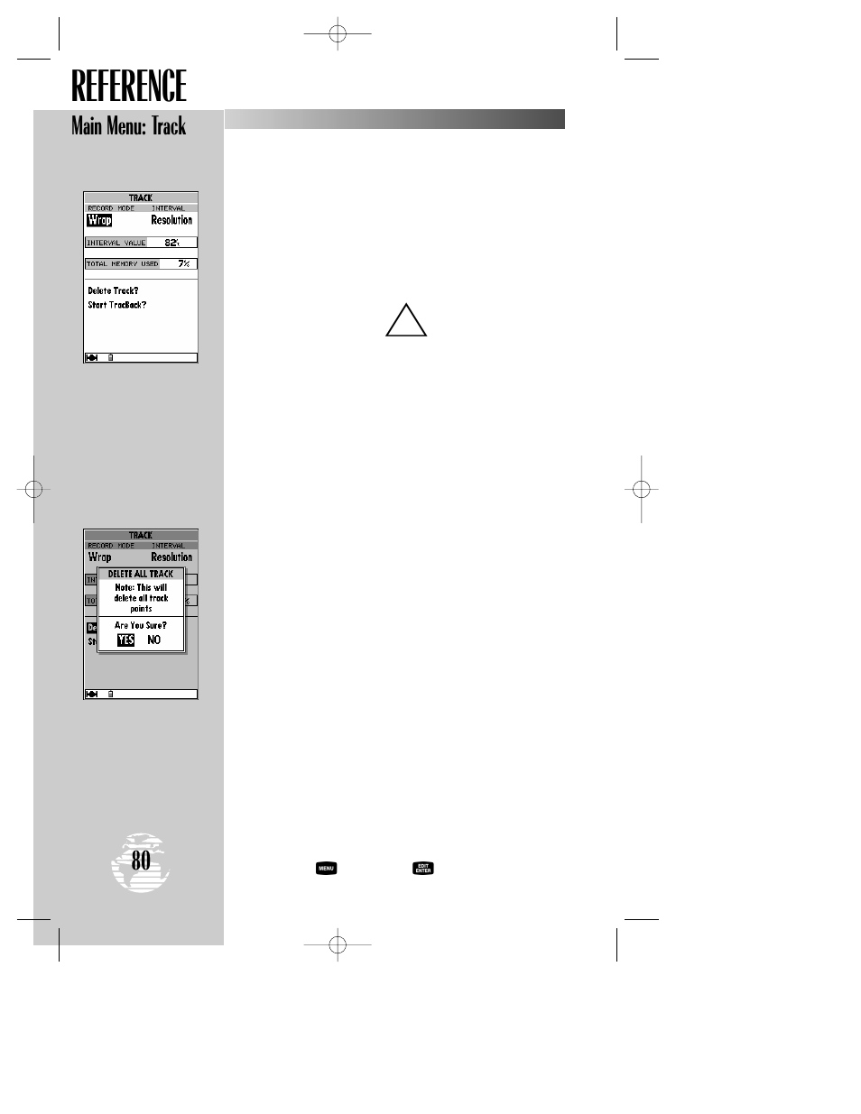 Reference, Main menu: track | Garmin GPSMAP 195 User Manual | Page 82 / 114
