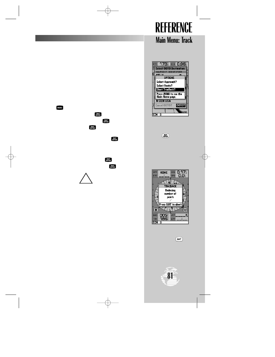 Reference, Main menu: track | Garmin GPSMAP 195 User Manual | Page 83 / 114