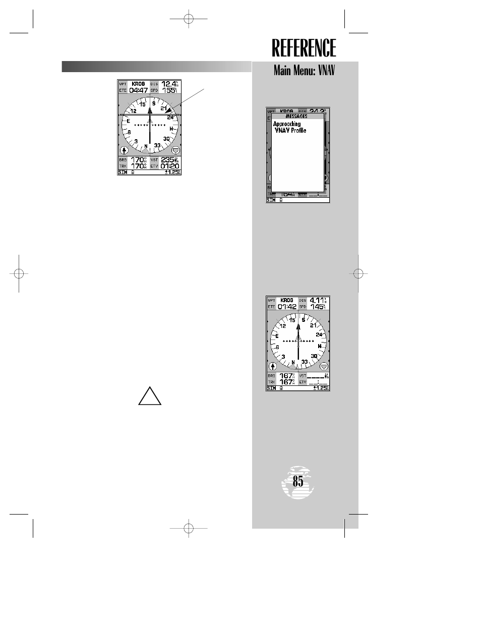 Reference, Main menu: vnav | Garmin GPSMAP 195 User Manual | Page 87 / 114
