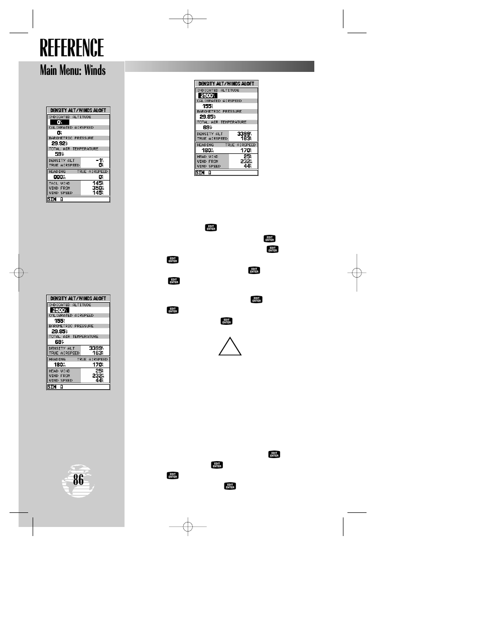 Reference, Main menu: winds | Garmin GPSMAP 195 User Manual | Page 88 / 114