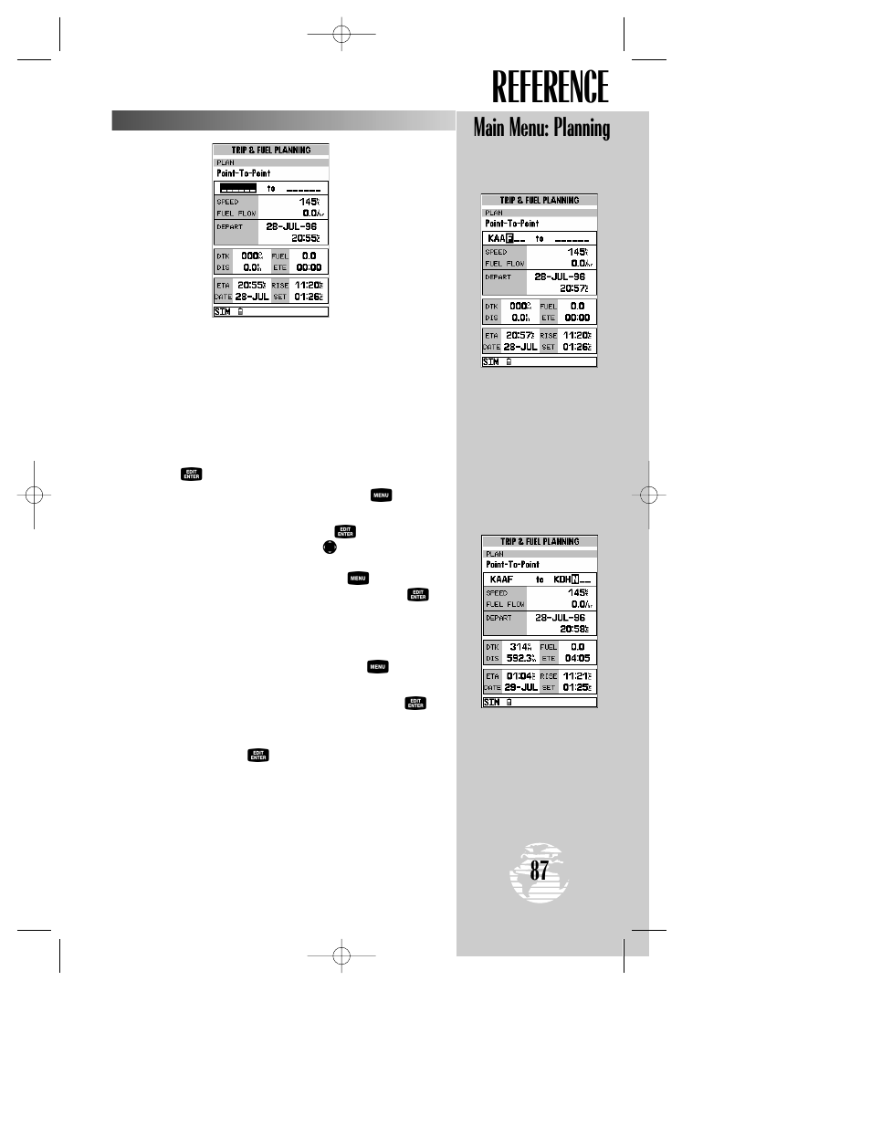 Reference, Main menu: planning | Garmin GPSMAP 195 User Manual | Page 89 / 114