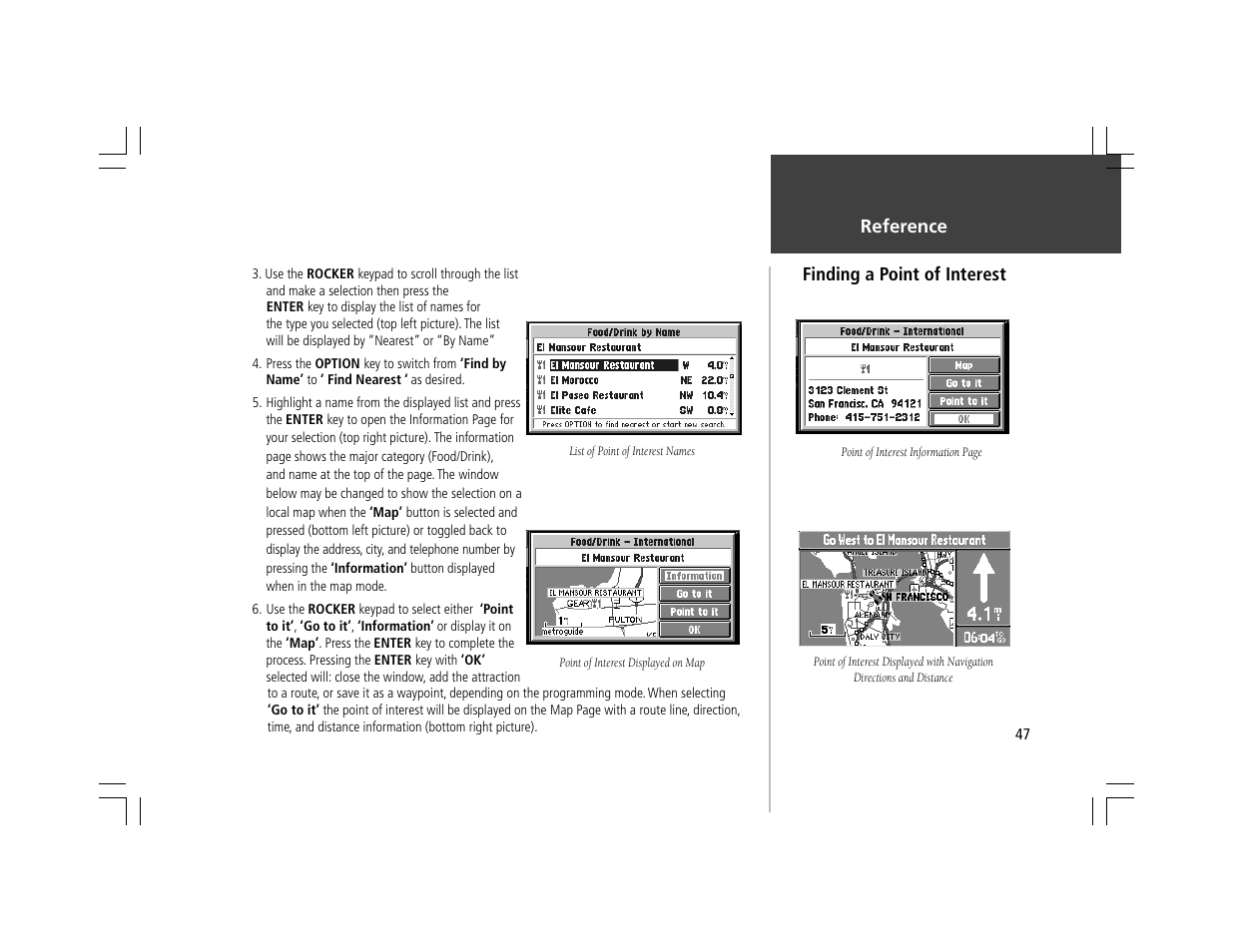 Reference, Finding a point of interest | Garmin StreetPilot ColorMap User Manual | Page 57 / 88