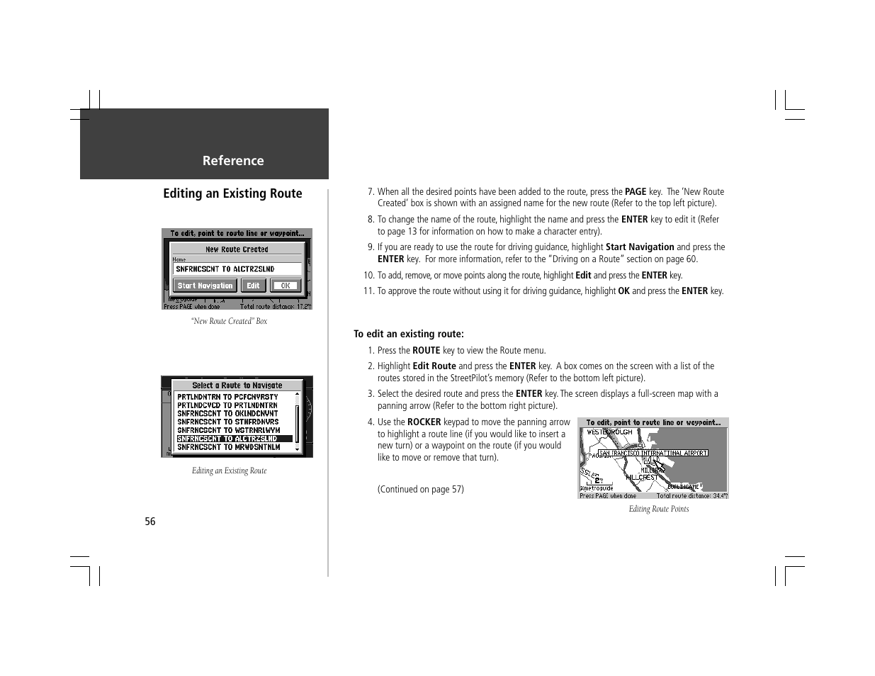 Reference editing an existing route | Garmin StreetPilot ColorMap User Manual | Page 66 / 88