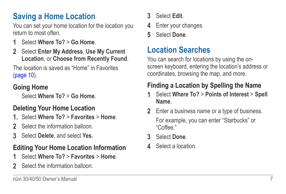 Saving a home location, Location searches | Garmin nuvi 50LM User Manual | Page 11 / 32