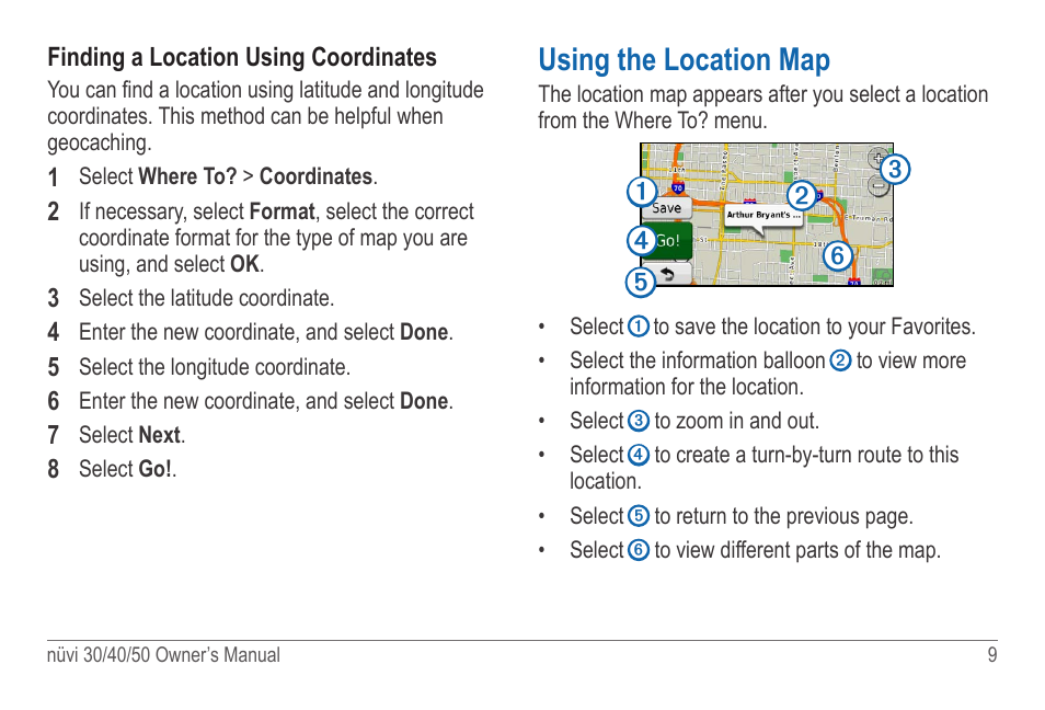 Using the location map, Using the map | Garmin nuvi 50LM User Manual | Page 13 / 32