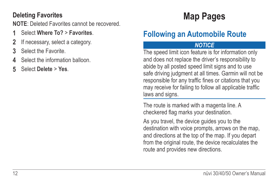 Following an automobile route, Map pages | Garmin nuvi 50LM User Manual | Page 16 / 32