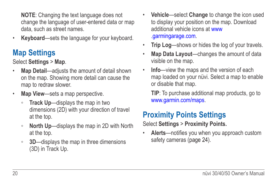 Map settings, Proximity points settings | Garmin nuvi 50LM User Manual | Page 24 / 32