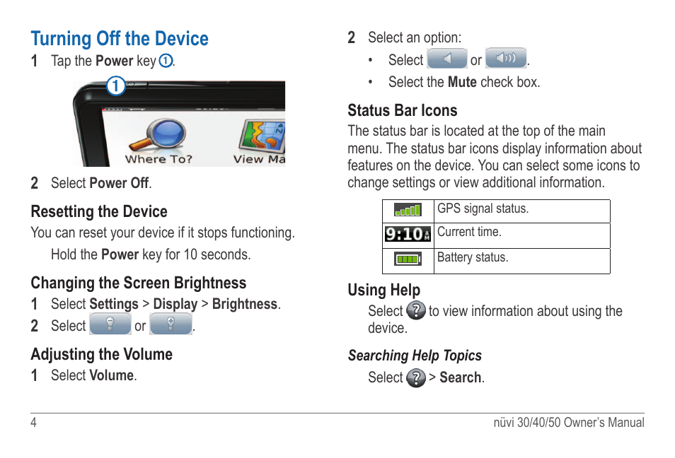 Turning off the device | Garmin nuvi 50LM User Manual | Page 8 / 32