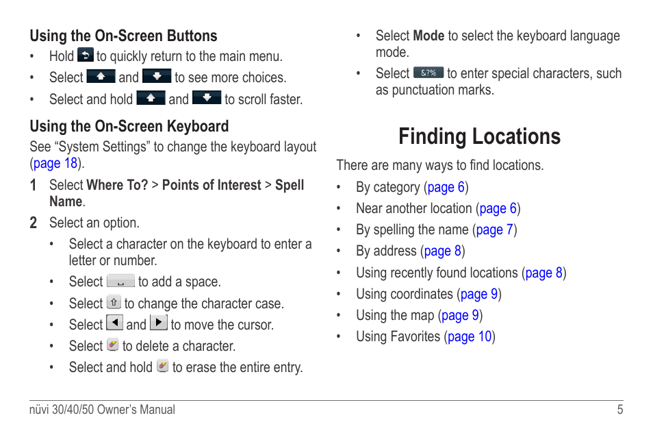 Finding locations | Garmin nuvi 50LM User Manual | Page 9 / 32