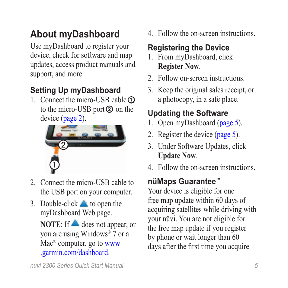 Register the device, Software updates, About mydashboard | Garmin nuvi 2370LT User Manual | Page 5 / 12