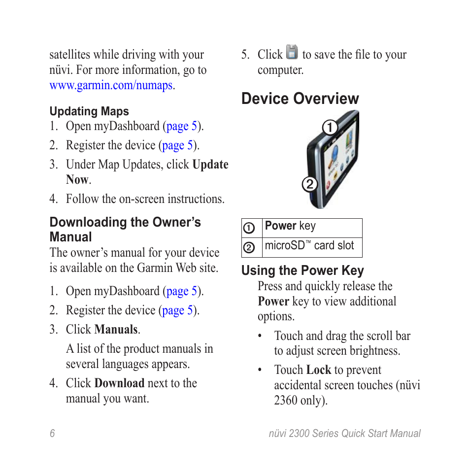 Device overview | Garmin nuvi 2370LT User Manual | Page 6 / 12