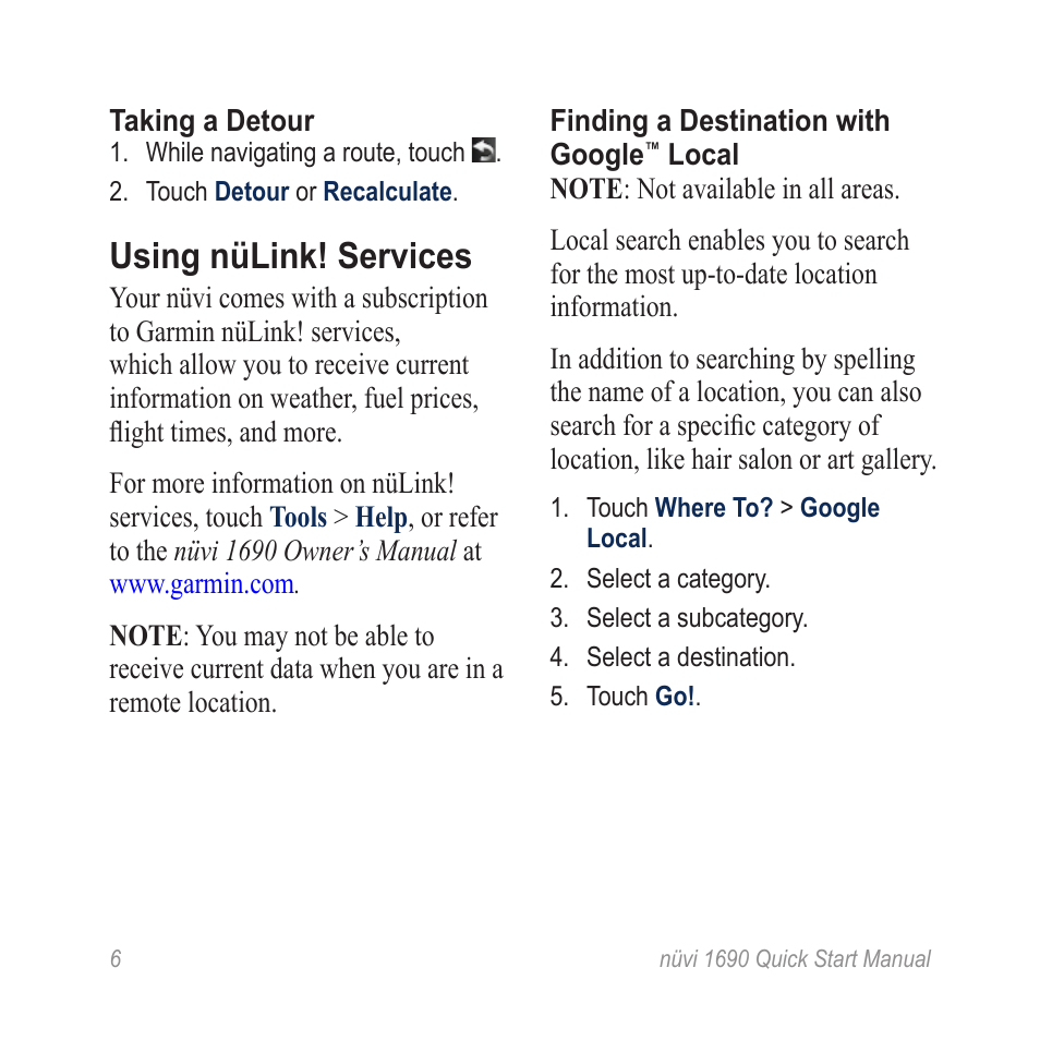 Using nülink! services | Garmin nuLink! 1690 User Manual | Page 6 / 12