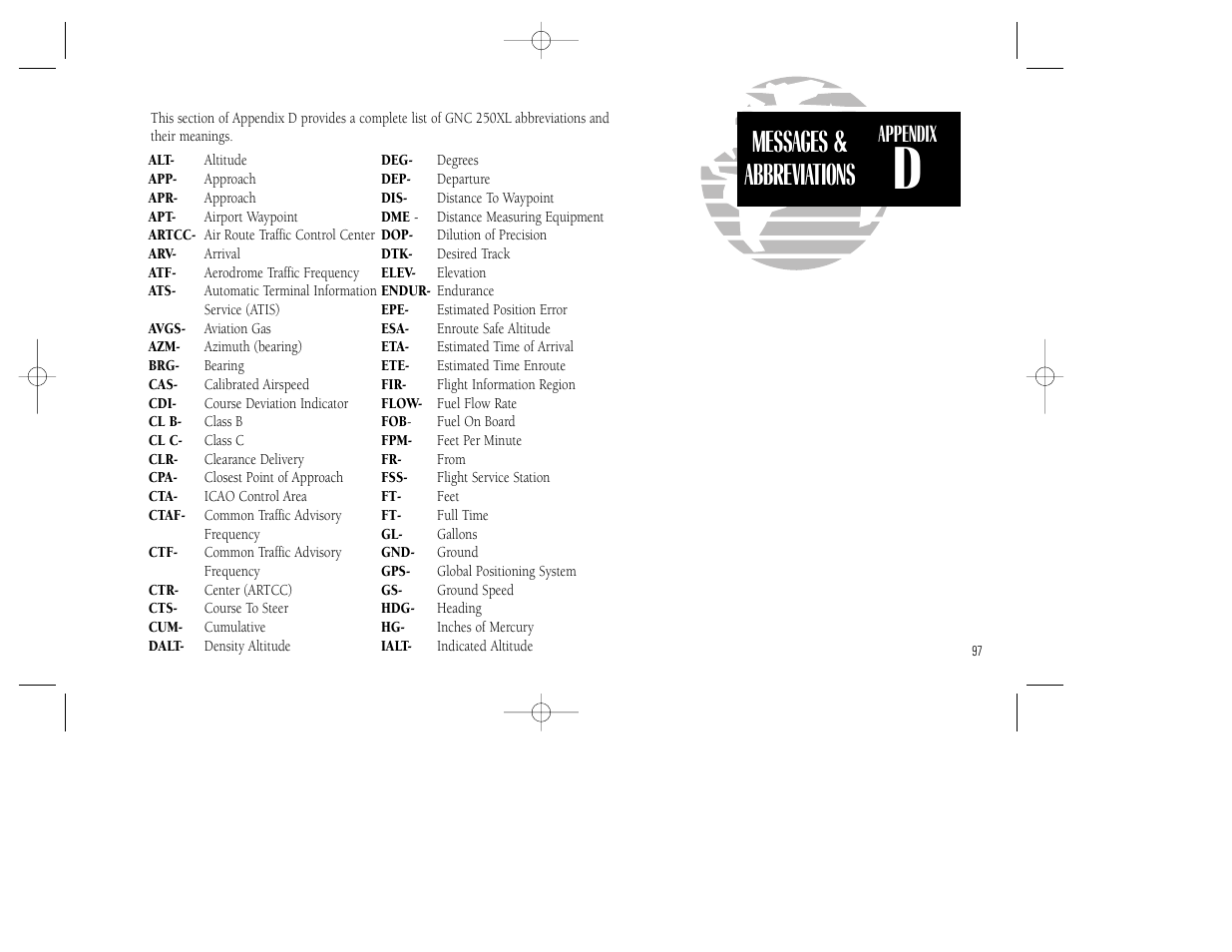 Messages & abbreviations, Appendix | Garmin GNC 250XL User Manual | Page 107 / 118