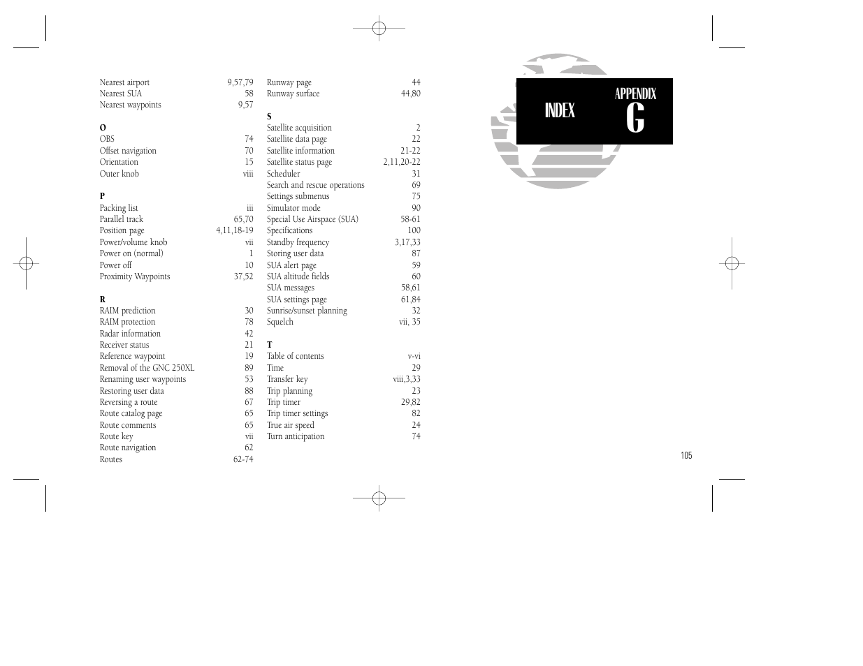 Index, Appendix | Garmin GNC 250XL User Manual | Page 115 / 118