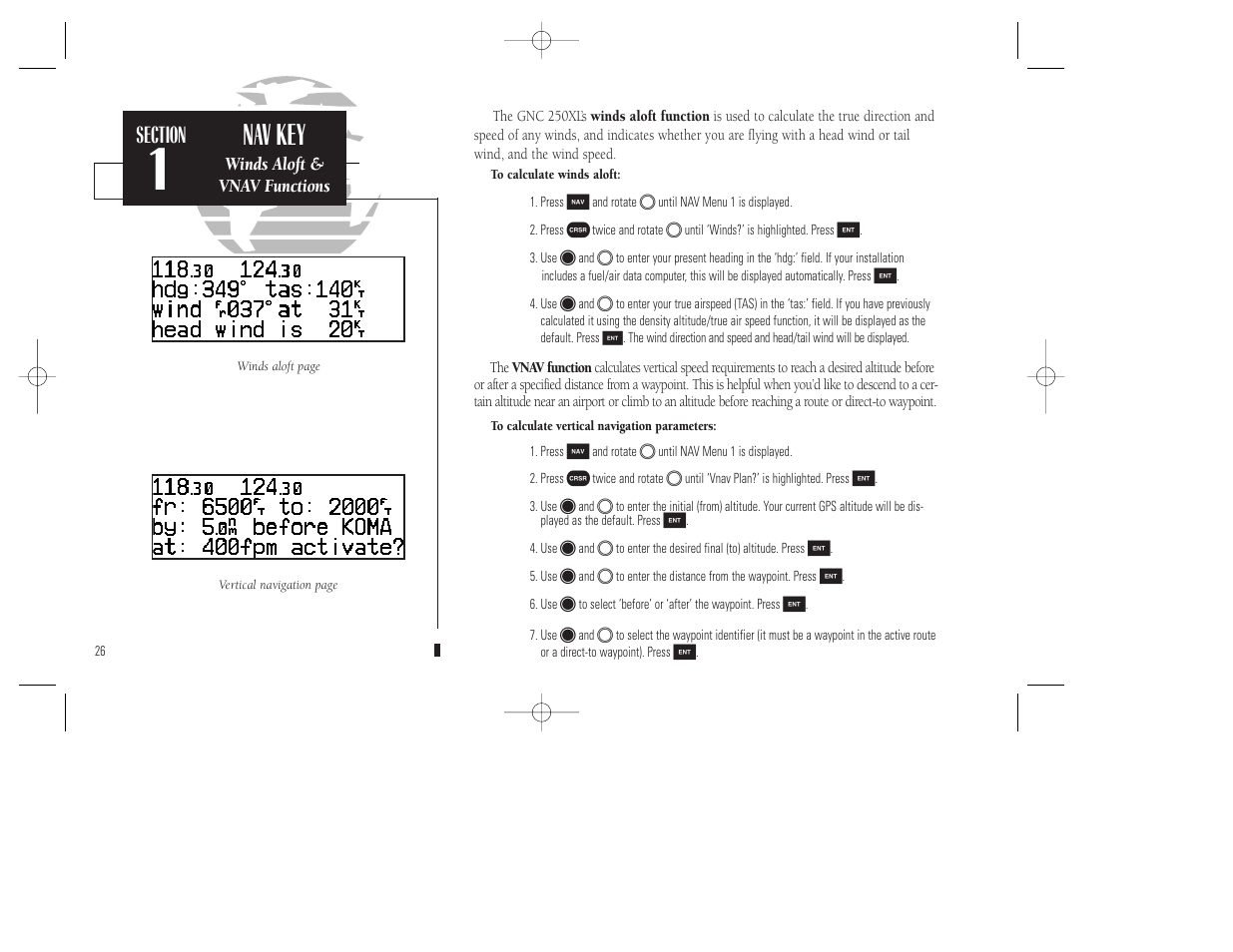 Nav key | Garmin GNC 250XL User Manual | Page 36 / 118