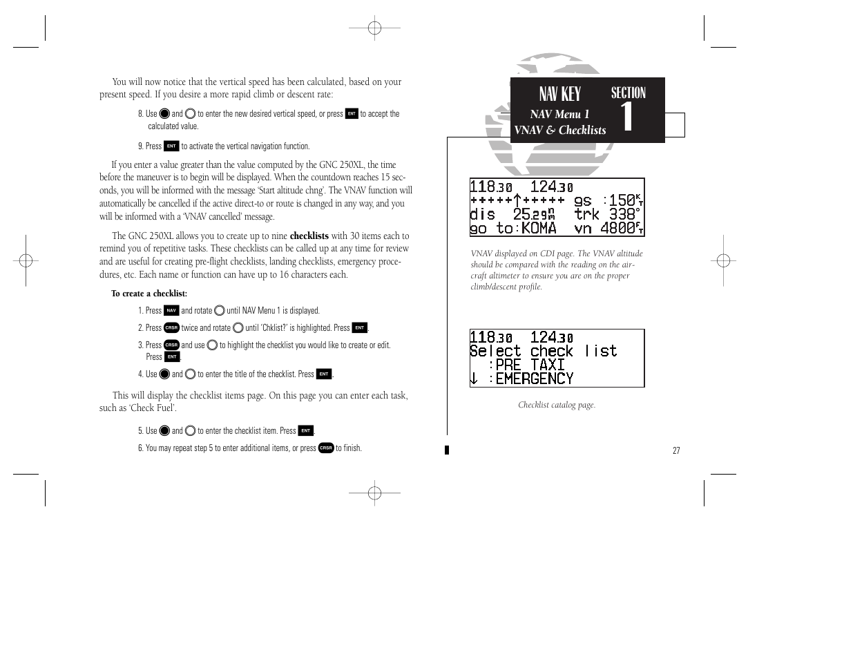 Nav key | Garmin GNC 250XL User Manual | Page 37 / 118