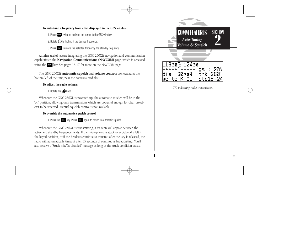 Comm features | Garmin GNC 250XL User Manual | Page 45 / 118