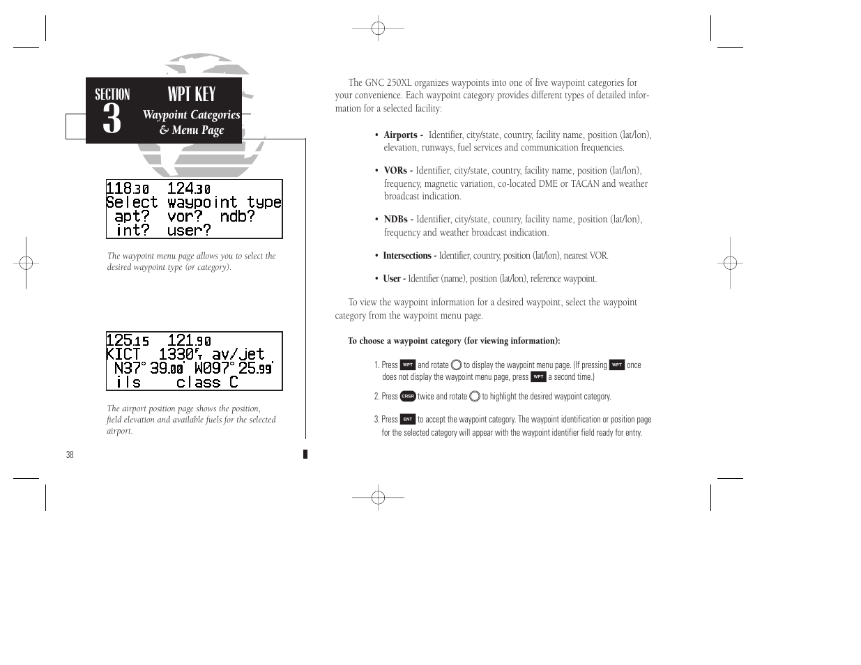 Wpt key | Garmin GNC 250XL User Manual | Page 48 / 118